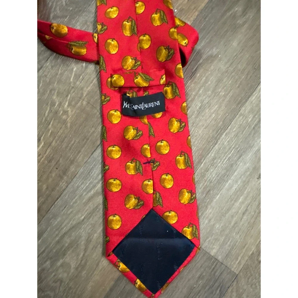Yves Saint Laurent Red Silk Apple Print Tie Made in Italy YSL Vintage